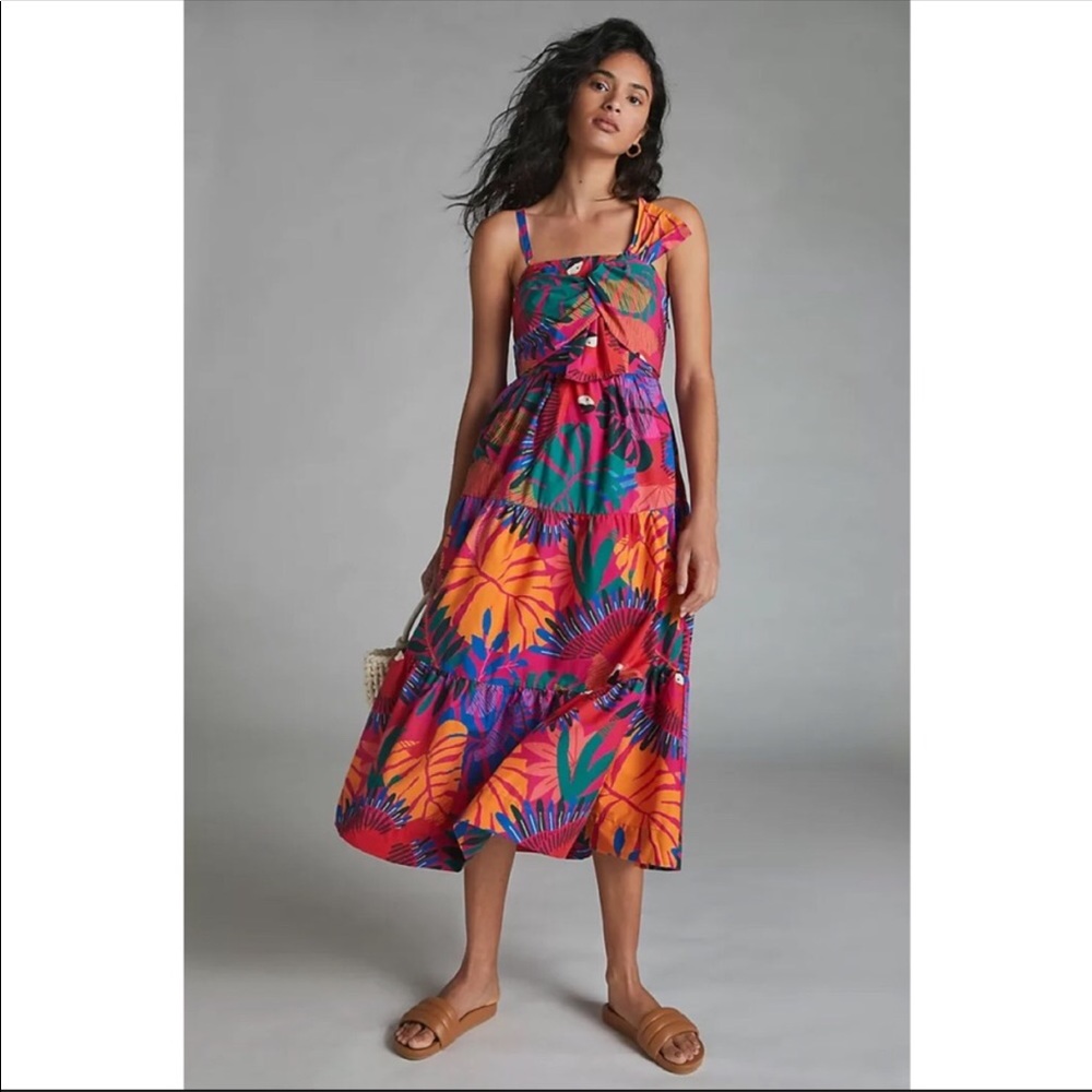 NWOT FARM Rio Macaw Bow Top Midi Dress Size small